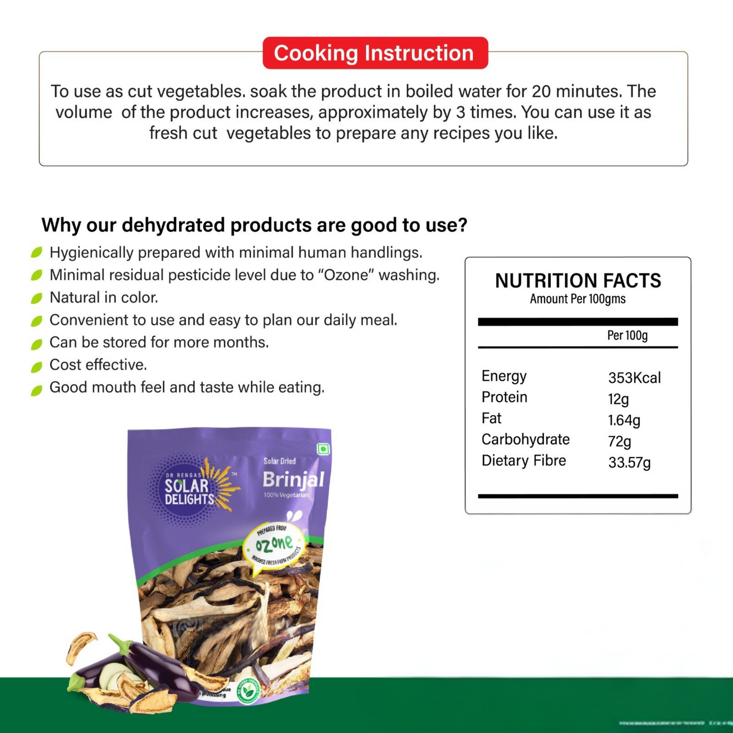Nutritional chart highlighting vitamins and minerals content