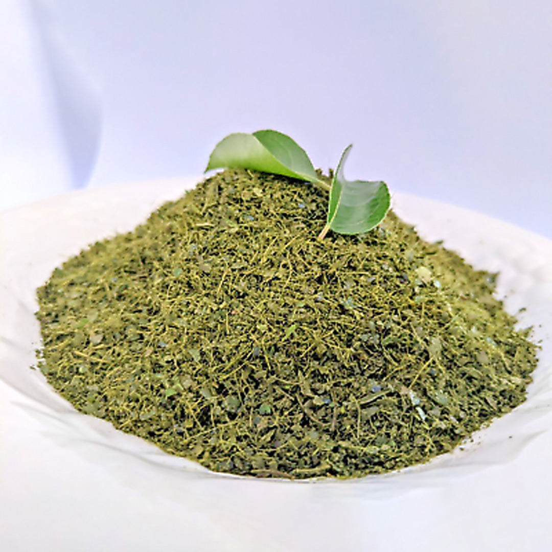 Close-up highlighting vibrant green dried leaves texture