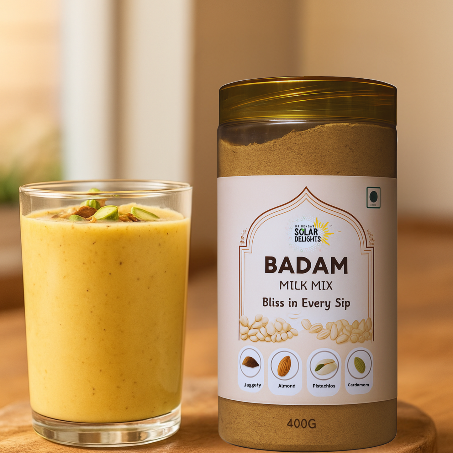 Instant badam milk powder – healthy almond drink mix for quick and tasty beverages.