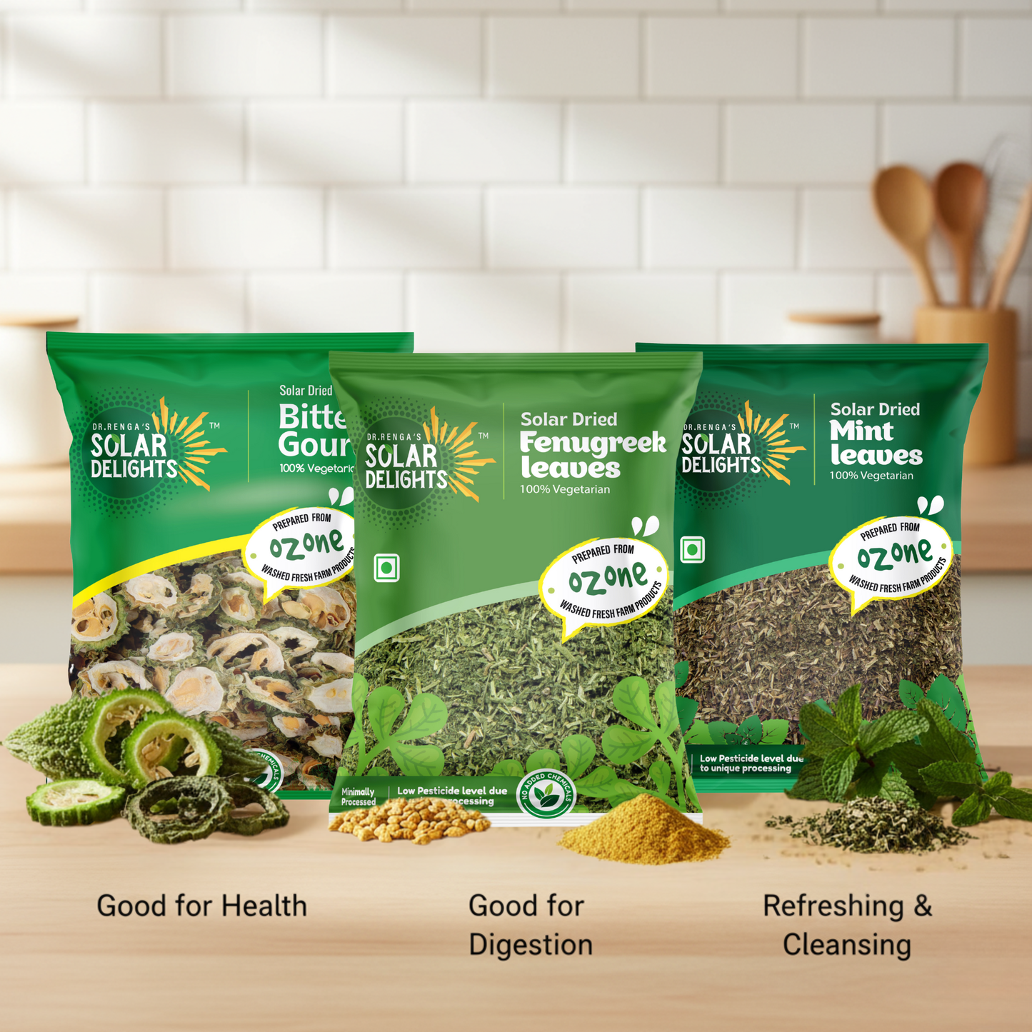 Metabolism support Weight Loss and Detox Combo with solar-dried mint leaves for digestive health, dehydrated fenugreek to support healthy metabolism, and bitter gourd for natural detoxification - complete wellness solution