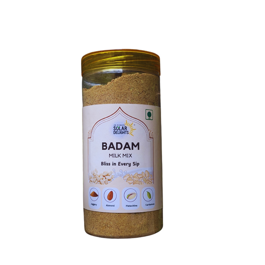 Front view of Dr. Renga’s Solar Delights almond-based health drink mix pack