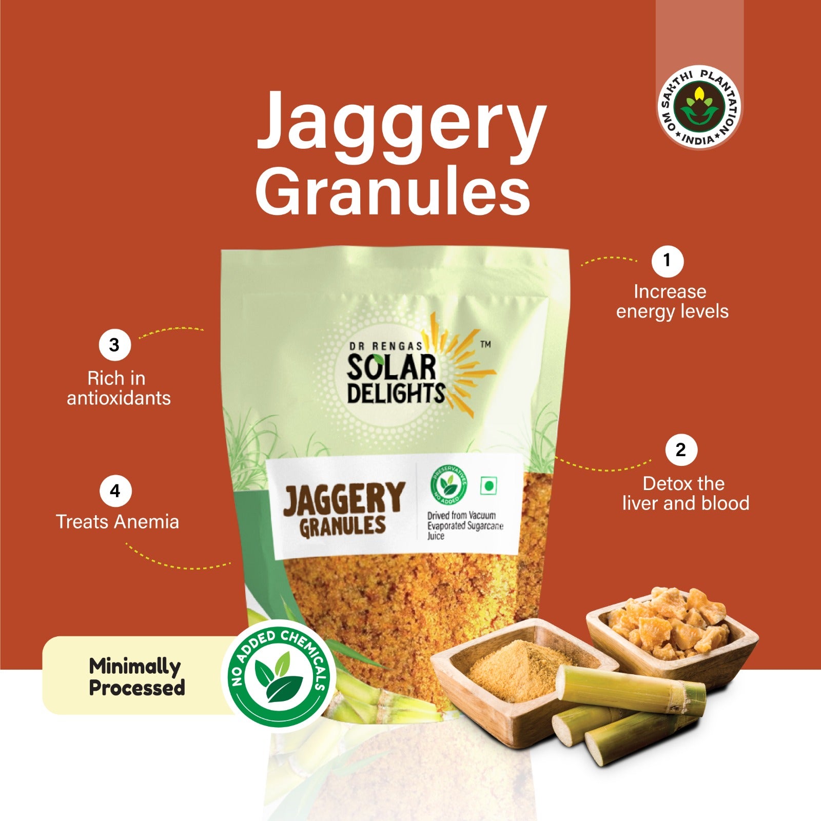 Health benefits displayed with antioxidant and digestive support info
