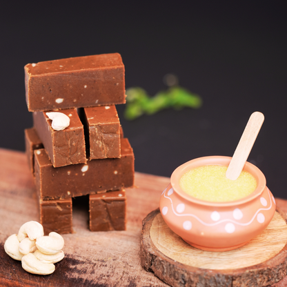 Rich golden Mysore Pak sweet with crumbly texture