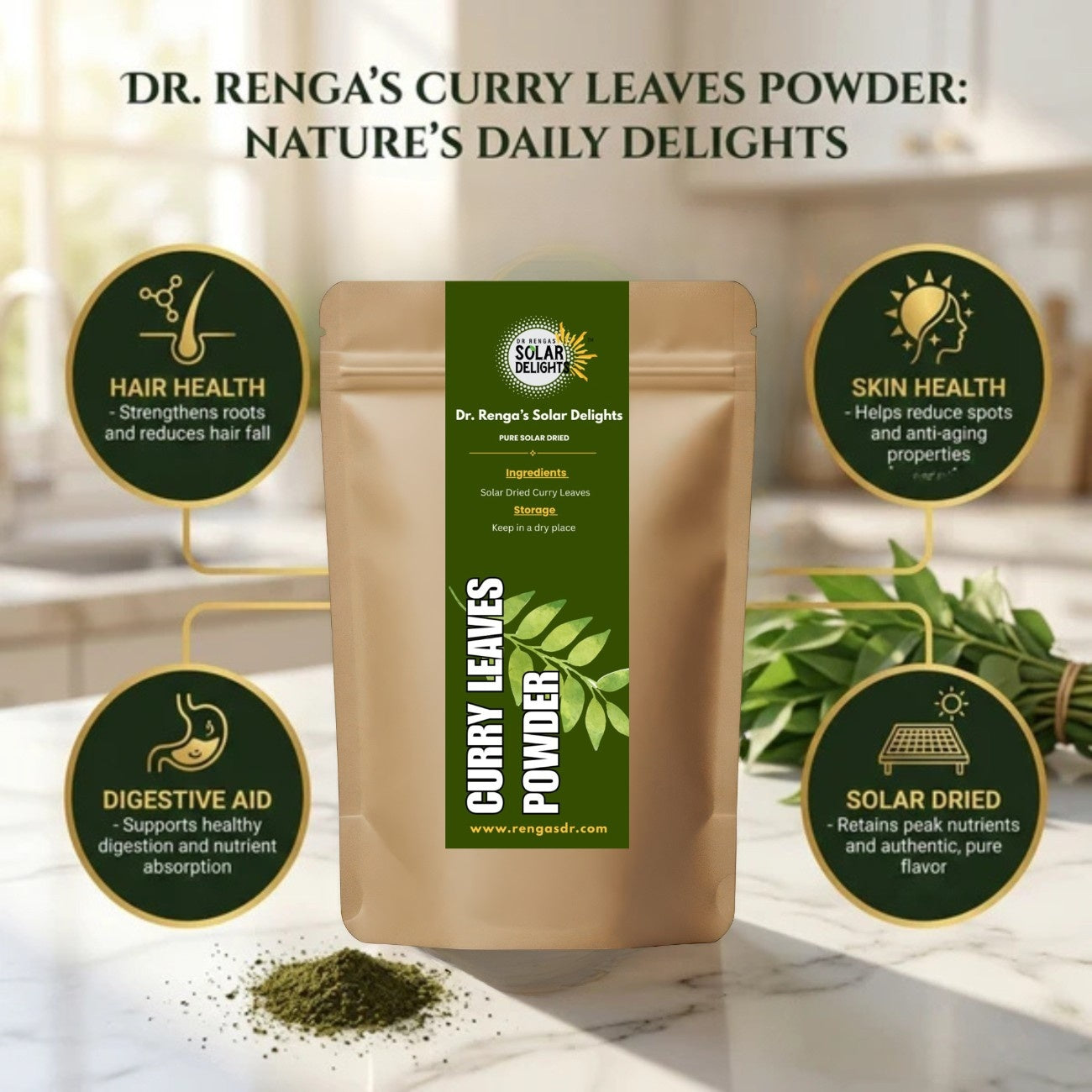 Curry Leaves Powder │100g - Dr. Renga's Solar Delights