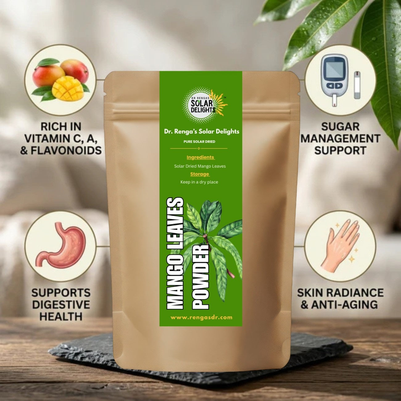 Mango Leaves Powder │100g - Dr. Renga's Solar Delights