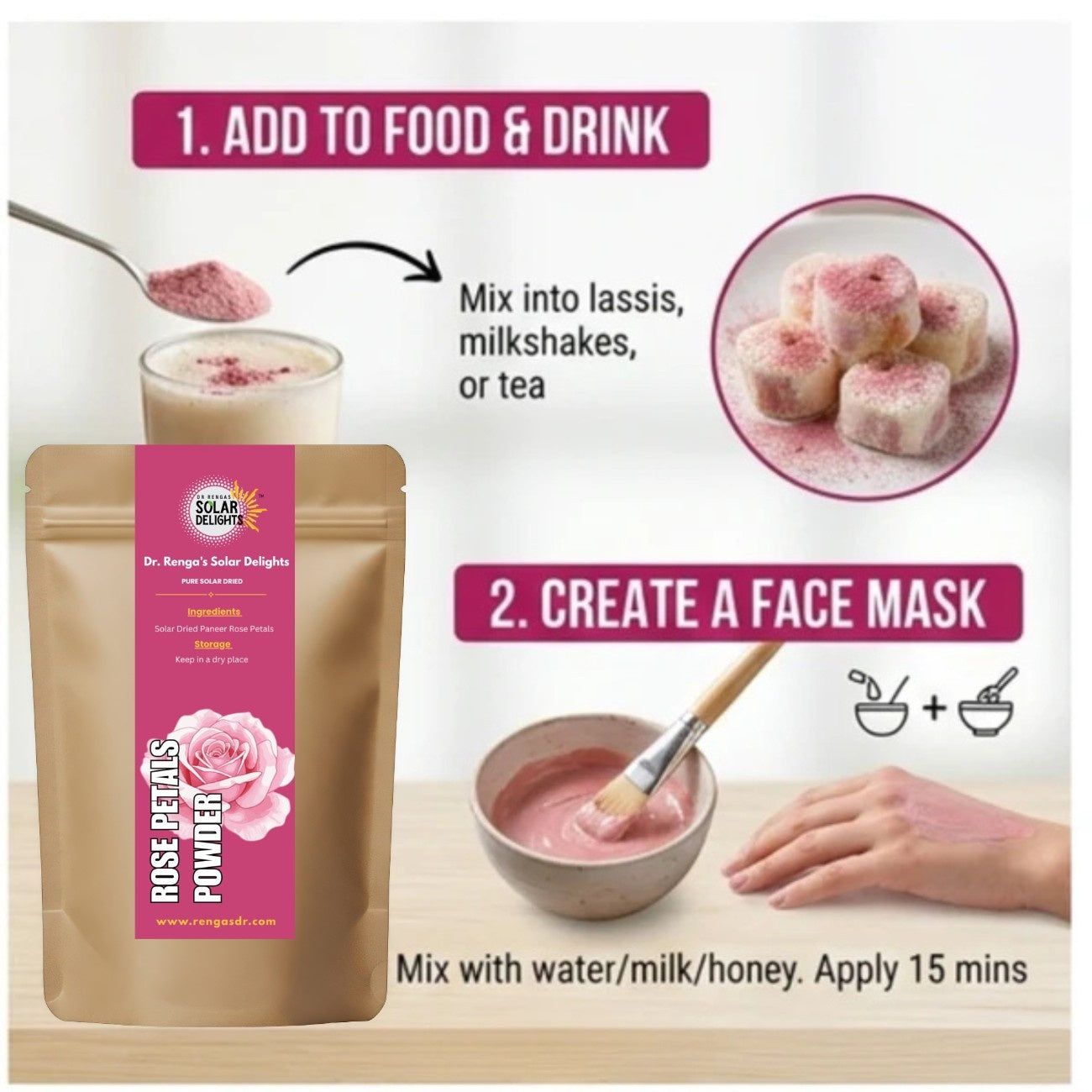 Rose Petals Powder│50g -  Dr. Renga's Solar Delights