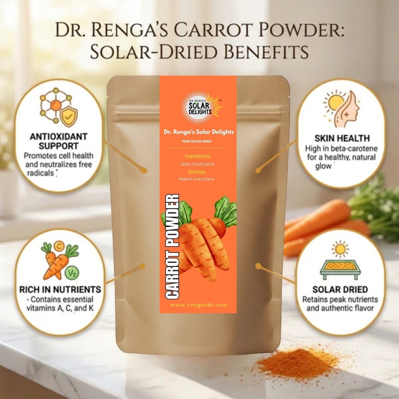Carrot Powder │100g - Dr. Renga's Solar Delights
