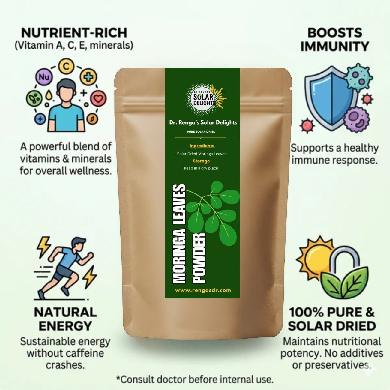 Moringa Leaves Powder | 100g - Dr. Renga's Solar Delights
