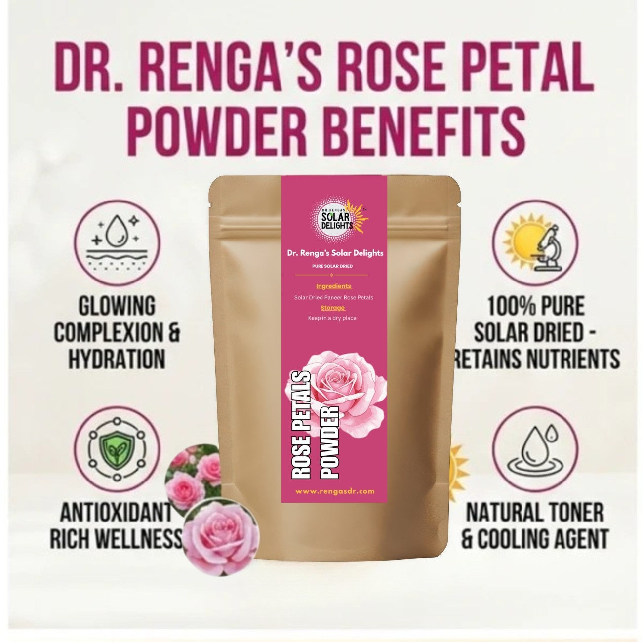 Rose Petals Powder│50g -  Dr. Renga's Solar Delights