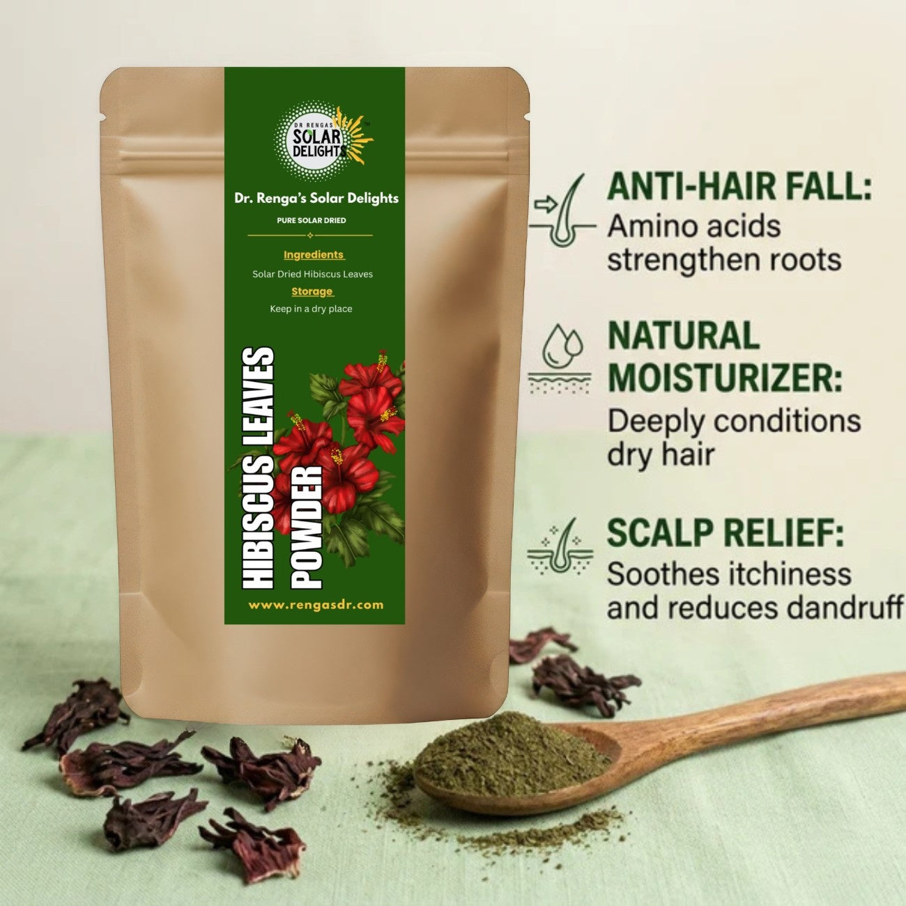 Hibiscus Leaves Powder │100g - Dr. Renga's Solar Delights