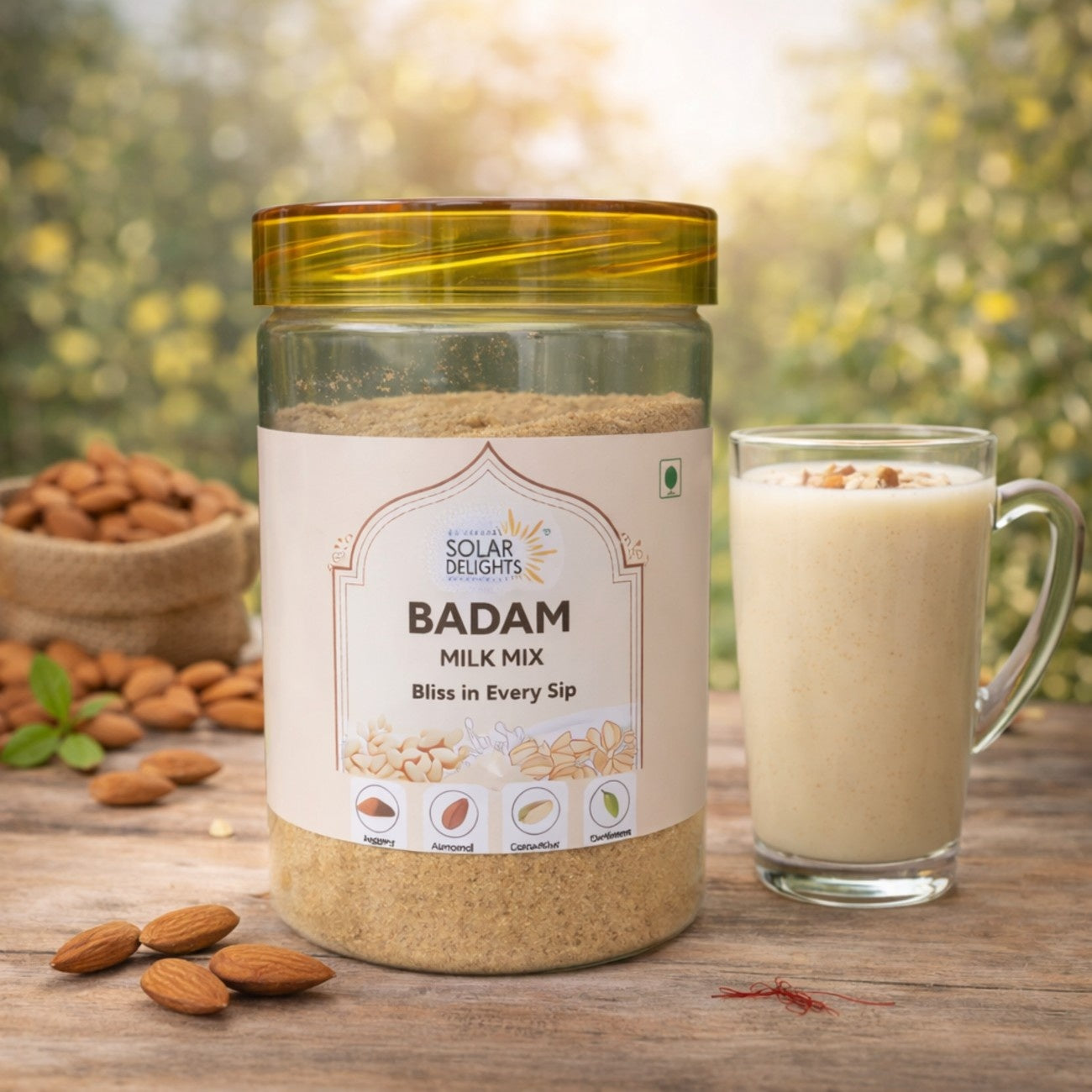 

No preservatives added – natural Badam Milk Mix sweetened with pure jaggery