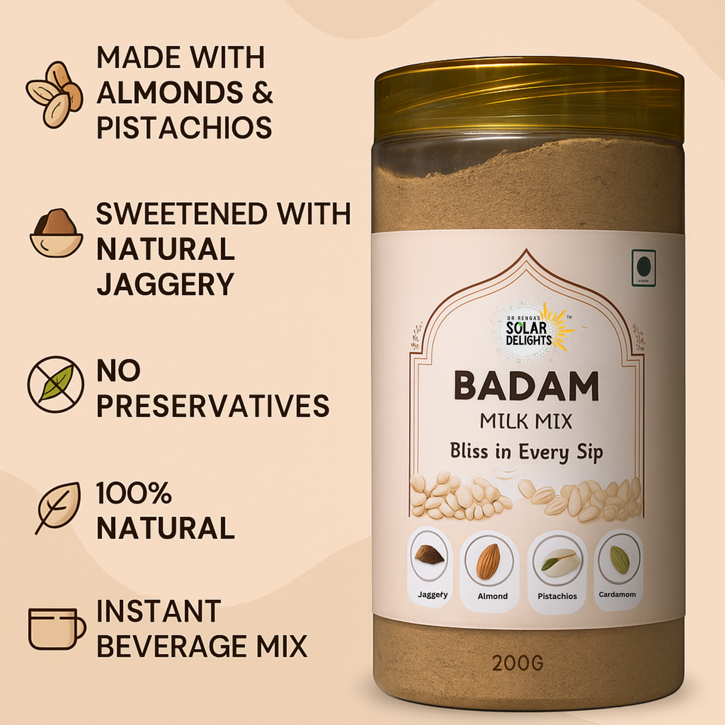Badam milk mix powder – natural almond milk powder without sugar for nutritious drinks.