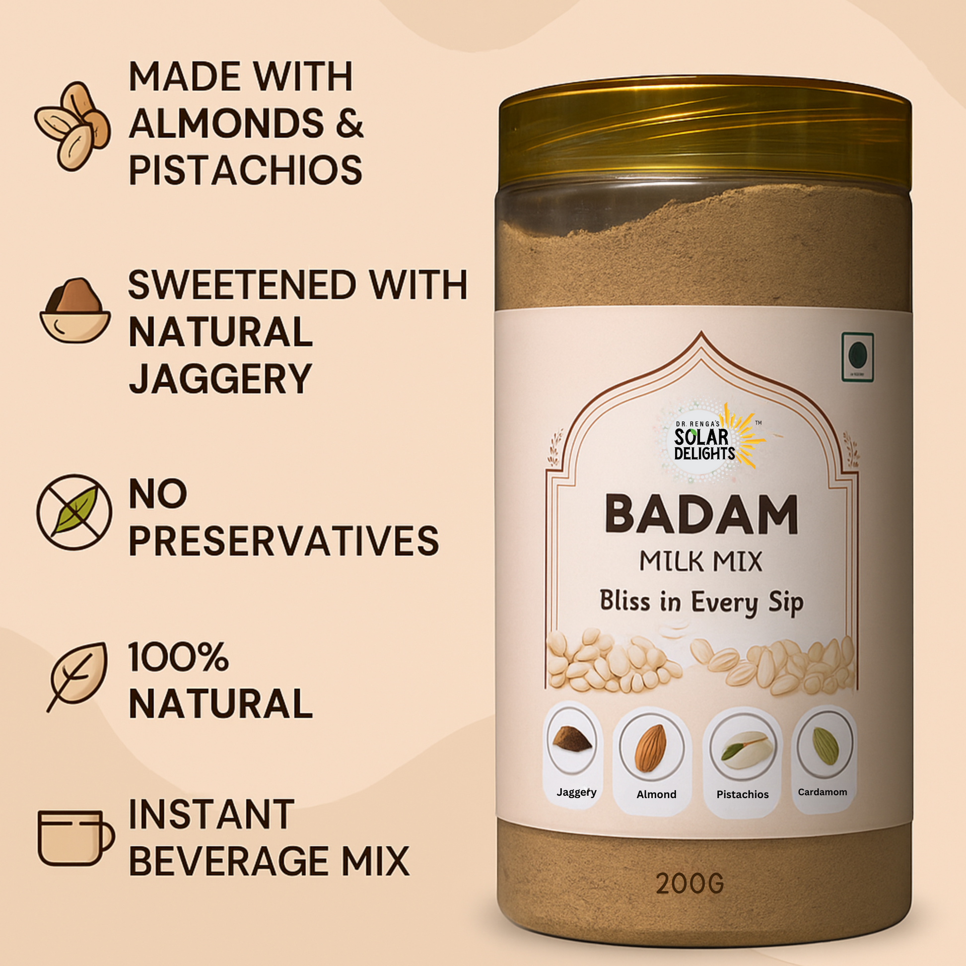 Badam milk mix powder – natural almond milk powder without sugar for nutritious drinks.