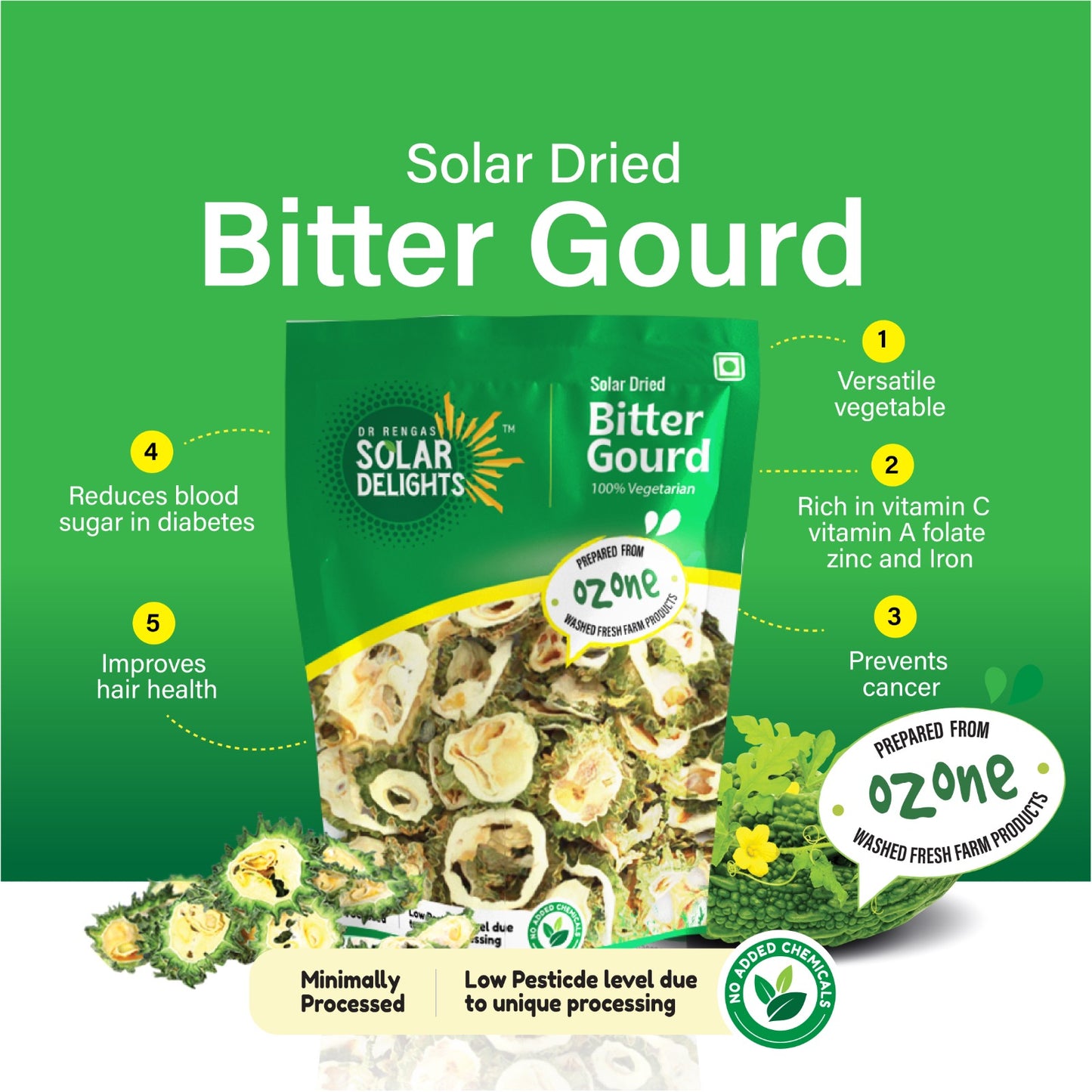 Bitter gourd dried – premium solar dried vegetables rich in fiber and beneficial nutrients.