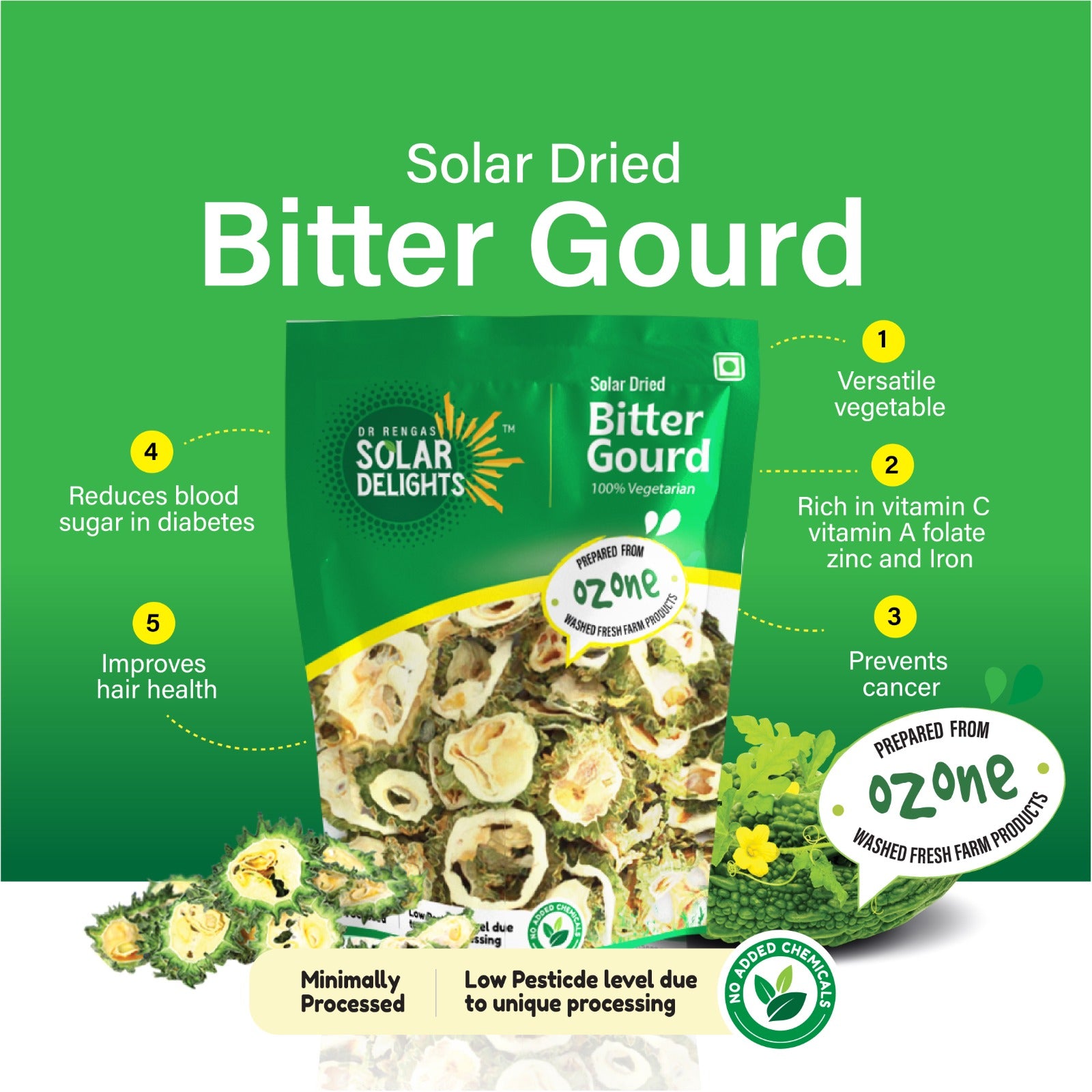 Bitter gourd dried – premium solar dried vegetables rich in fiber and beneficial nutrients.