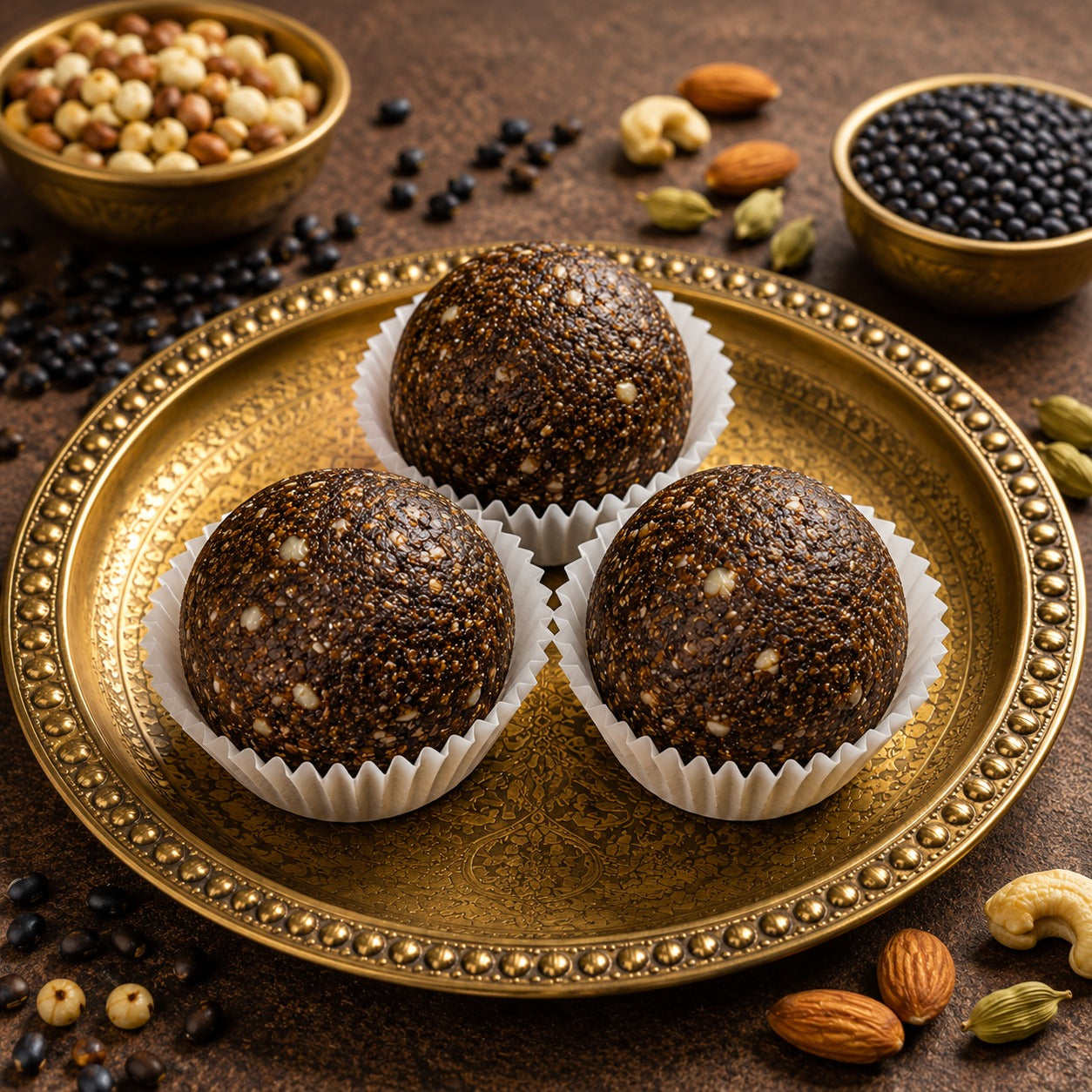 Black urad dal ladoo made with natural jaggery and pure ghee