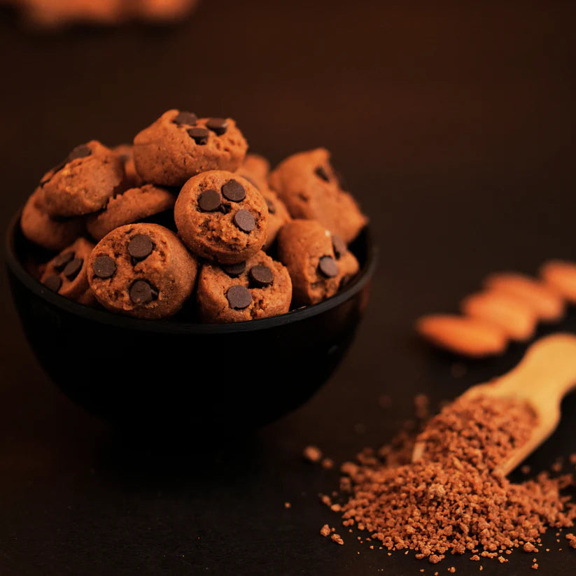 Close-up of crispy dark cocoa choco cookies – no white sugar, no eggs by Dr. Renga's Solar Delights