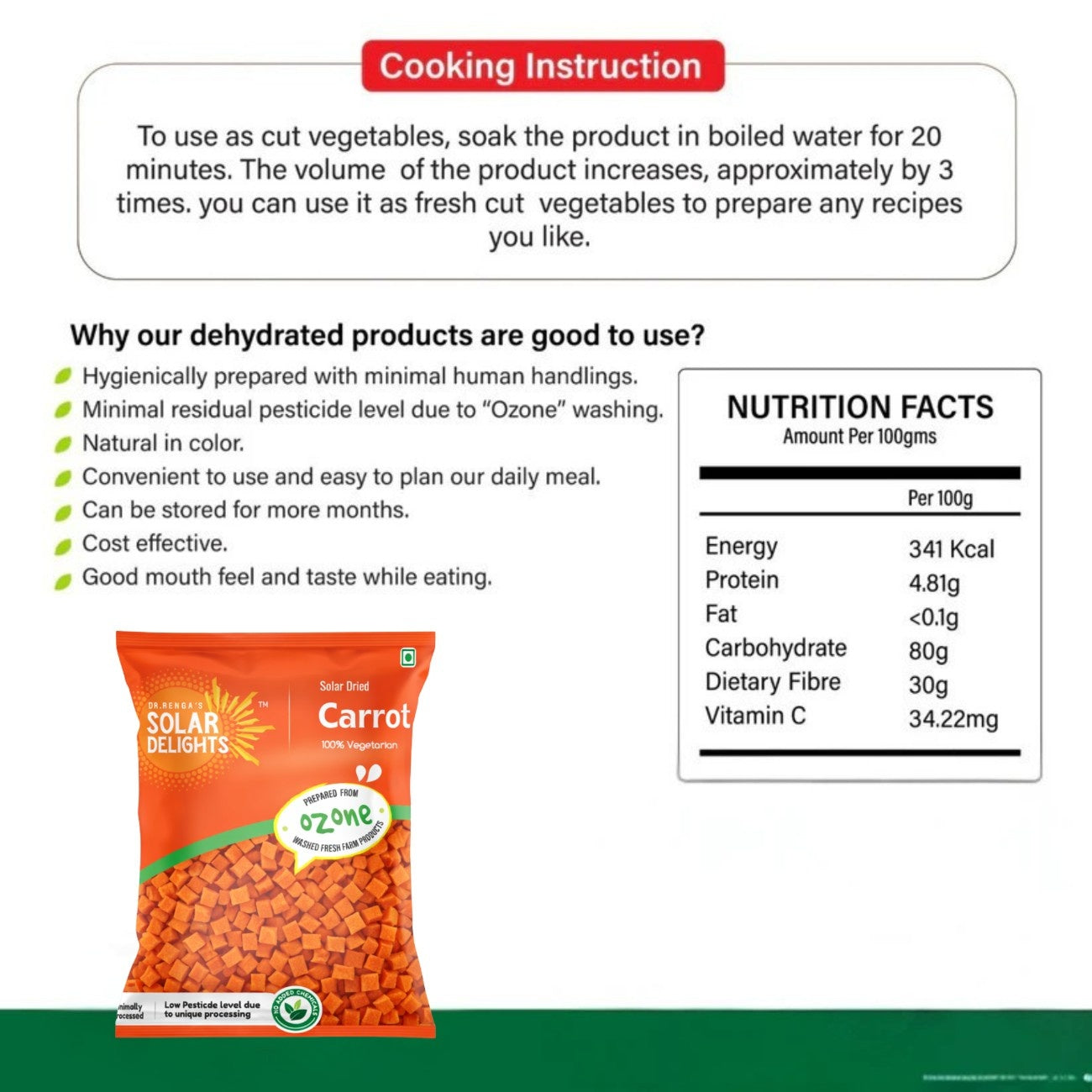 dehydrated veggies solar dried carrot cubes healthy cooking ingredient