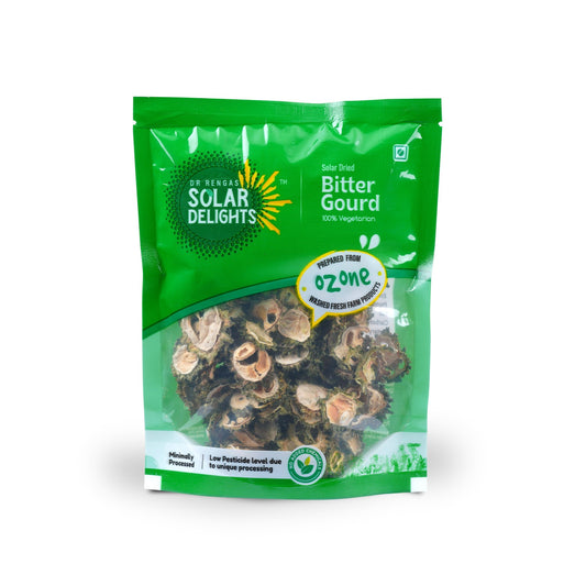 Close-up of dried bitterguard pieces in eco-friendly packaging