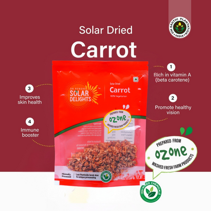 Dried carrot flakes – dehydrated carrot pieces for cooking or adding to healthy recipes.