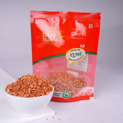 Dried carrot flakes – solar dried veggie rich in vitamins and fiber, perfect for soups and meals.