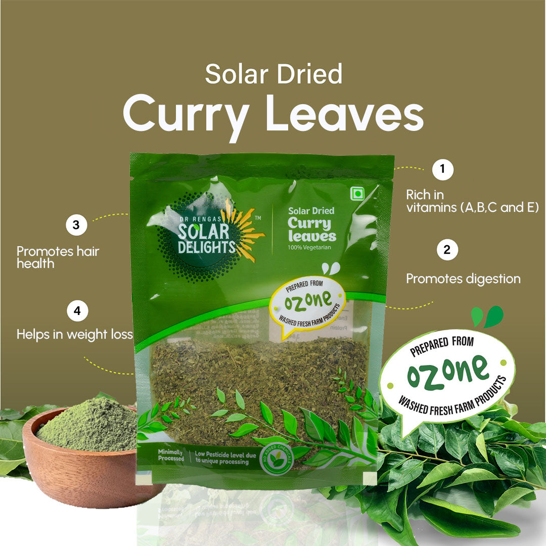 Dried curry leaves – solar dried curry leaves retaining aroma and nutrients for cooking.