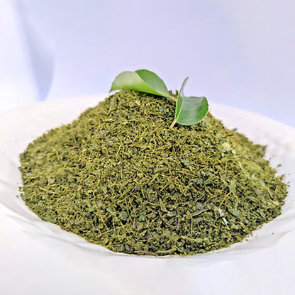 Dry curry leaves – dehydrated curry leaves ideal for making karuveppilai podi for rice.