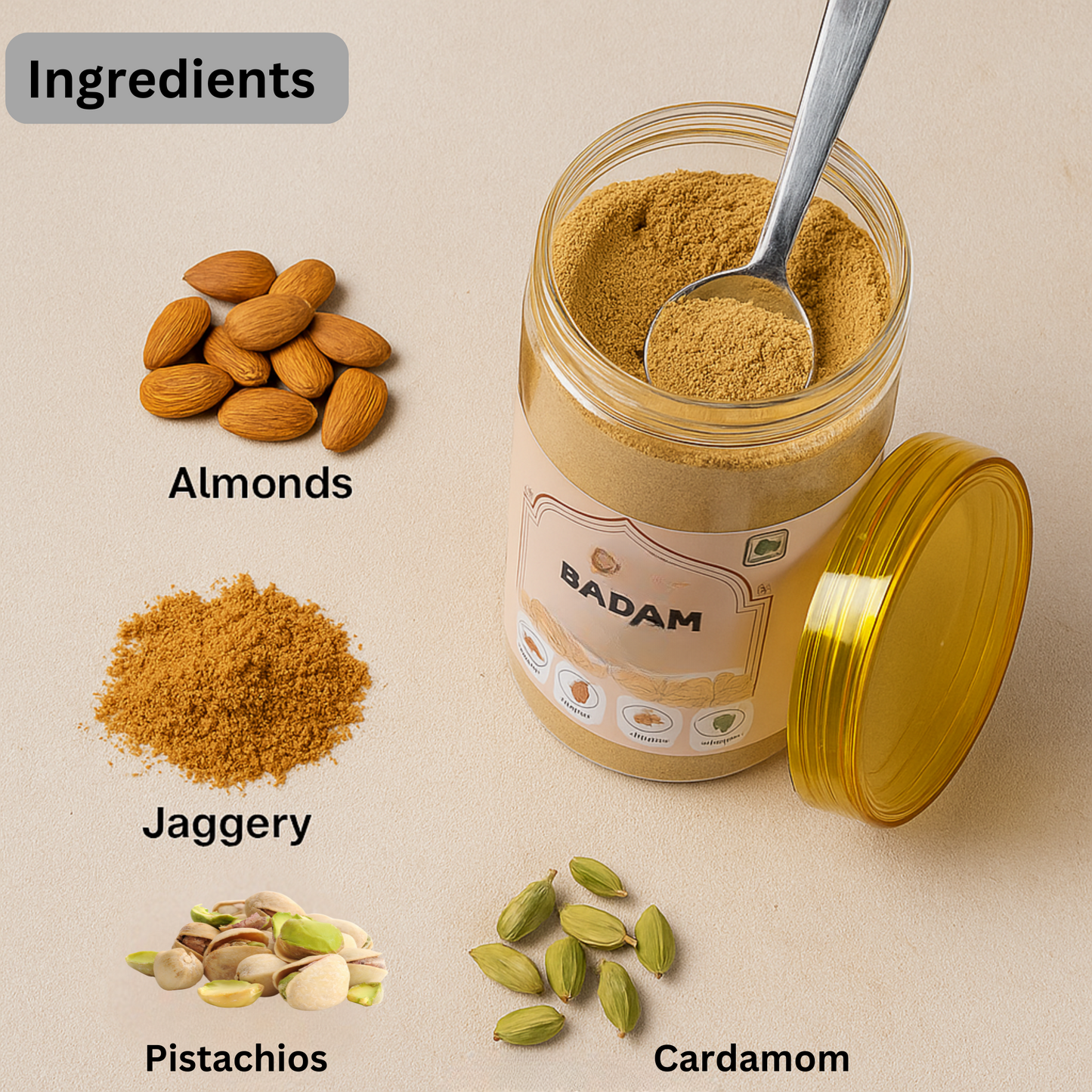 Instant badam drink mix – quick and easy almond milk powder for healthy beverages.