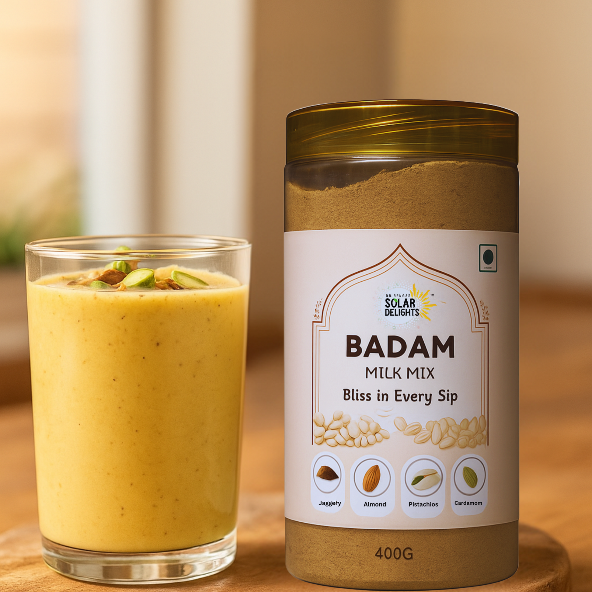 Instant badam milk powder – healthy almond drink mix for quick and tasty beverages.