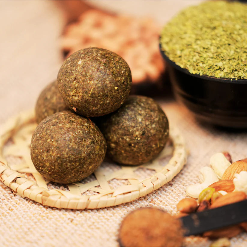 Hand-rolled preservative-free Moringa Ladoo in small batches — Dr. Renga's Solar Delights