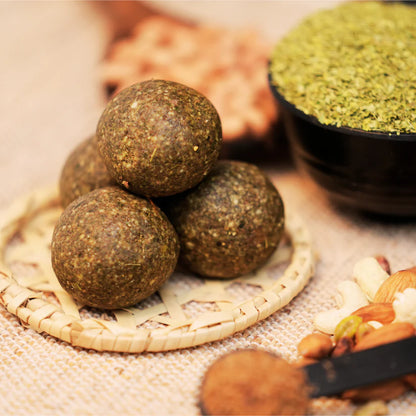 Hand-rolled preservative-free Moringa Ladoo in small batches — Dr. Renga's Solar Delights