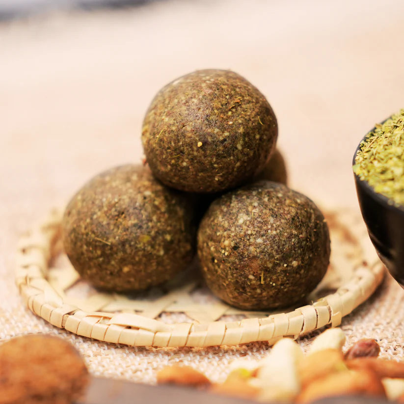 Moringa Ladoo with no white sugar, no palm oil, no vanaspathi — handcrafted by Dr. Renga's Solar Delights
