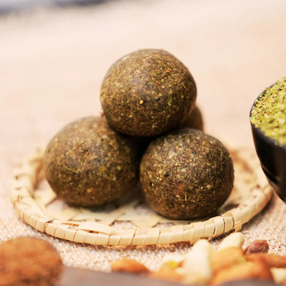 Moringa Ladoo with no white sugar, no palm oil, no vanaspathi — handcrafted by Dr. Renga's Solar Delights