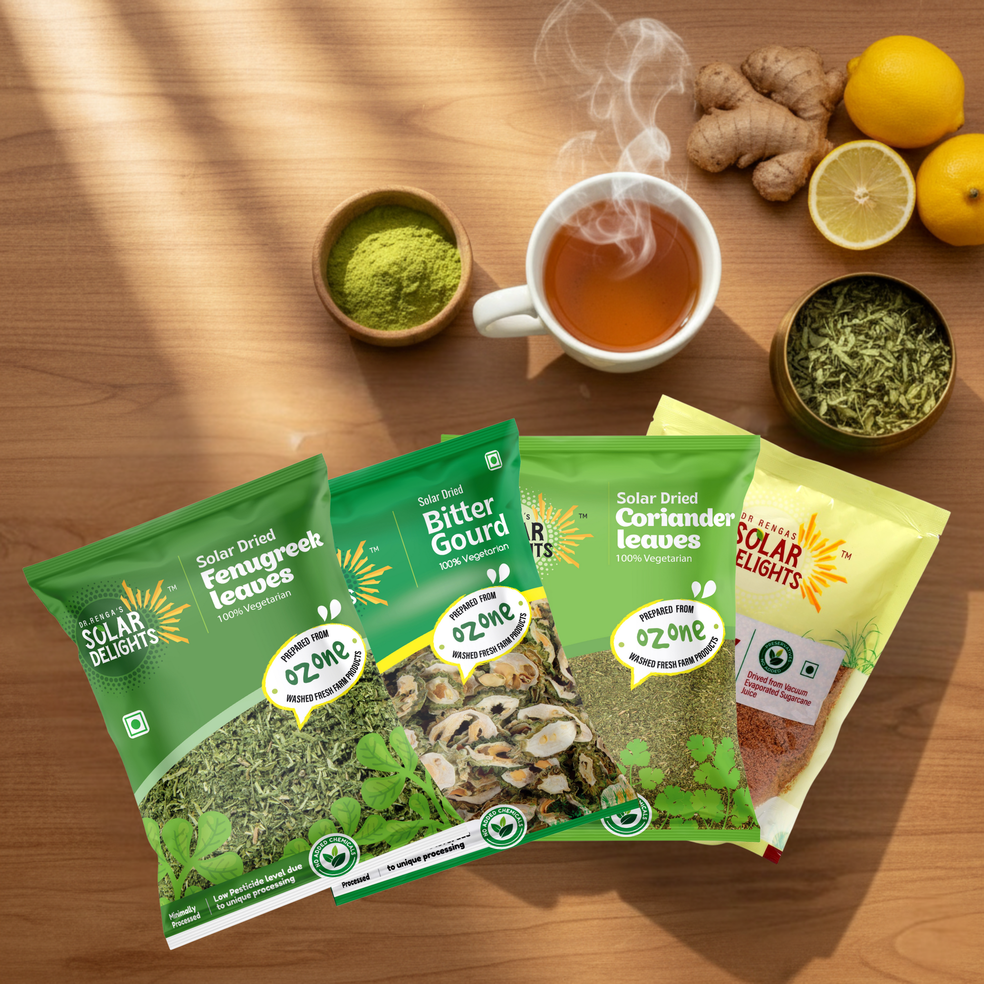 Immunity and wellness Healthy Lifestyle Pack with natural jaggery, solar-dried bittergourd for digestion, dehydrated fenugreek for blood sugar support, and coriander - nutrient-dense health foods with no added sugar