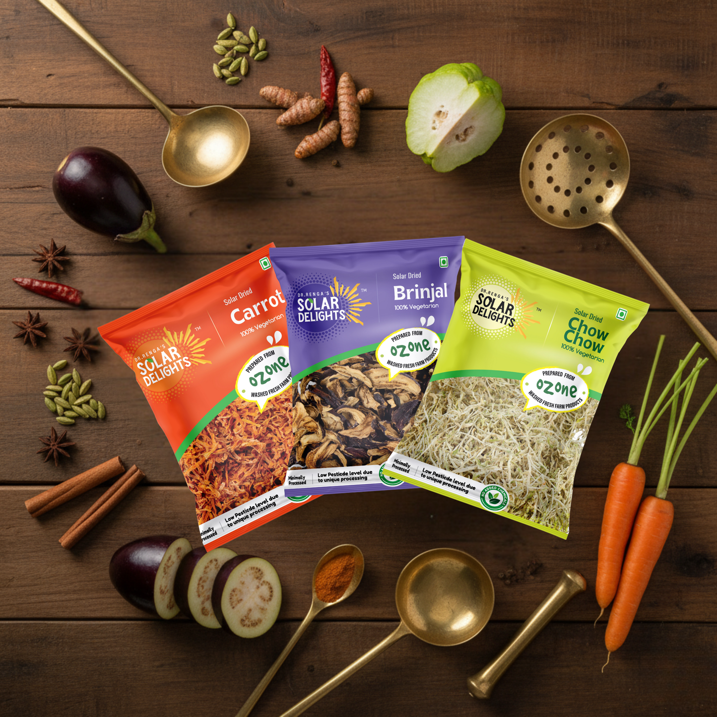 North Indian sabzi made with North Indian Cooking Combo - solar-dried chow chow, brinjal, and carrot ready for authentic vegetable curry, stir-fry, and traditional North Indian recipes without preservatives