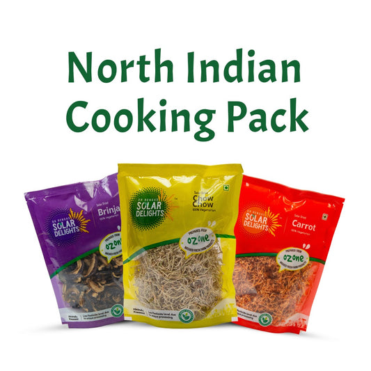 North Indian cooking combo with solar dried spices and vegetables for authentic curry flavors