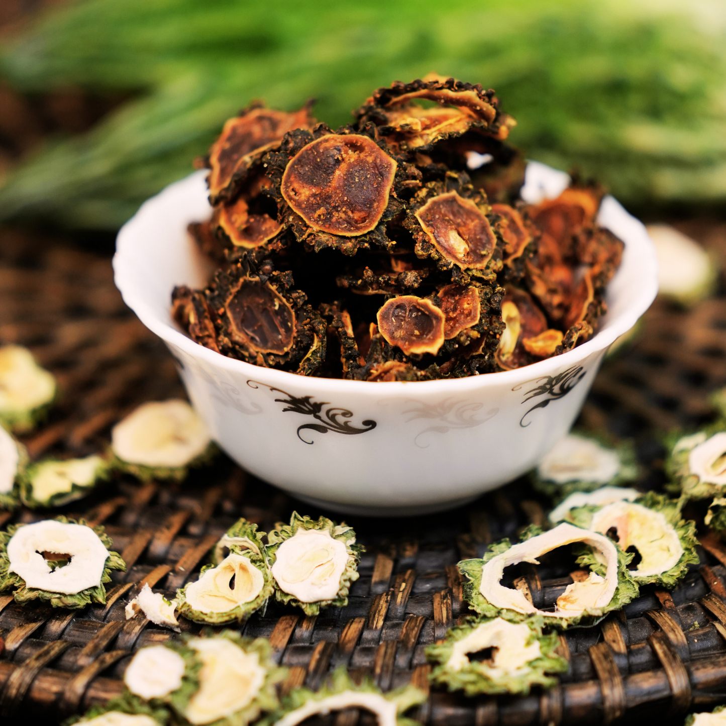 Fresh batch of organic bitter gourd chips fried in chekku groundnut oil – no refined oil snack by Dr. Renga's Solar Delights