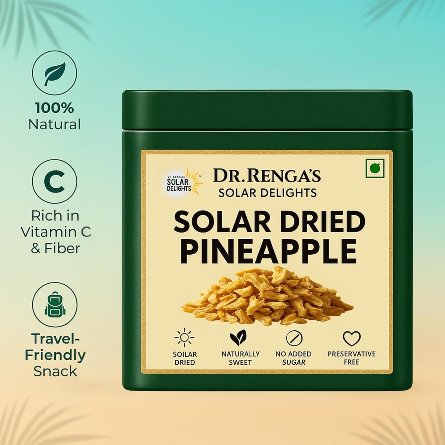 Dehydrated pineapple slices – nutritious and tasty dried pine apple from Dr. Renga’s Solar Delights.