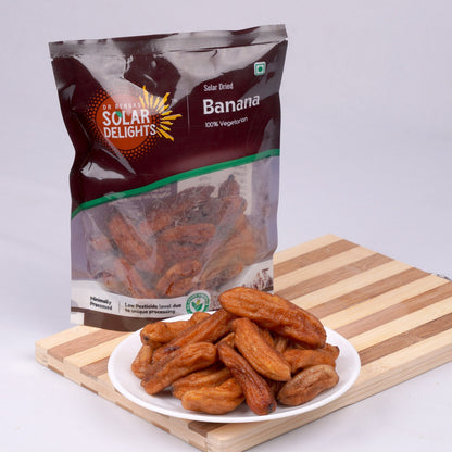 Premium dried banana fruit pack – solar dried banana chips made from ripe bananas by Dr. Renga’s Solar Delights.