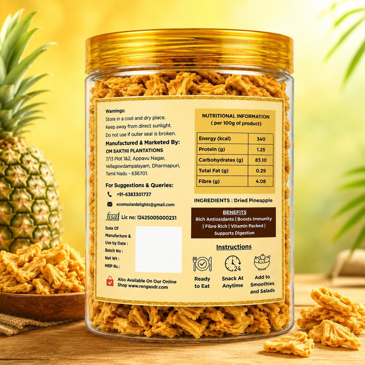Dried Pineapple | 200g - Dr. Renga's Solar Delights