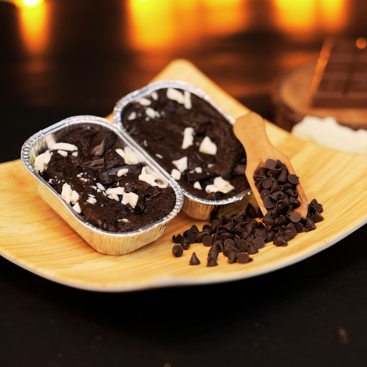 Close-up of triple chocolate brownie with dark chips and chocolate glaze – no white sugar by Dr. Renga's