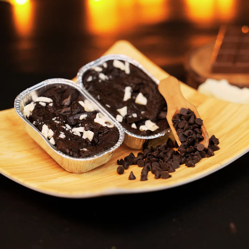 Close-up of triple chocolate brownie with dark chips and chocolate glaze – no white sugar by Dr. Renga's