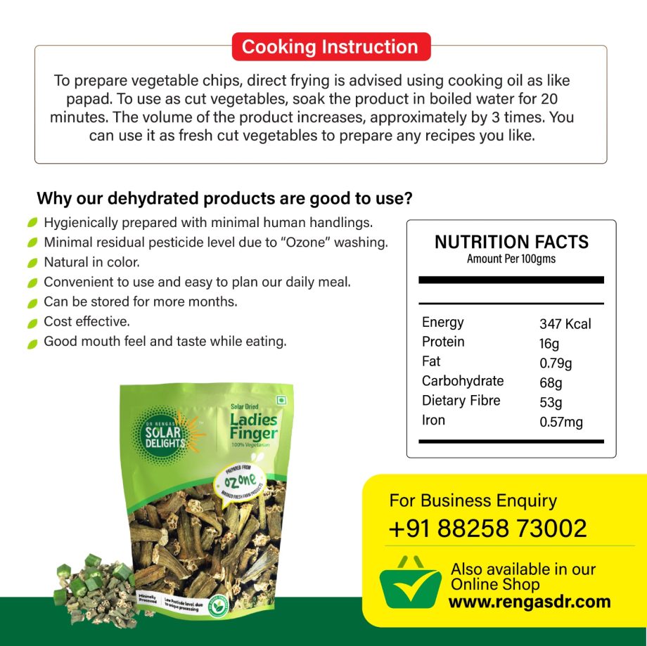 Natural Solar Dried Lady's finger (Okra) - 100 g